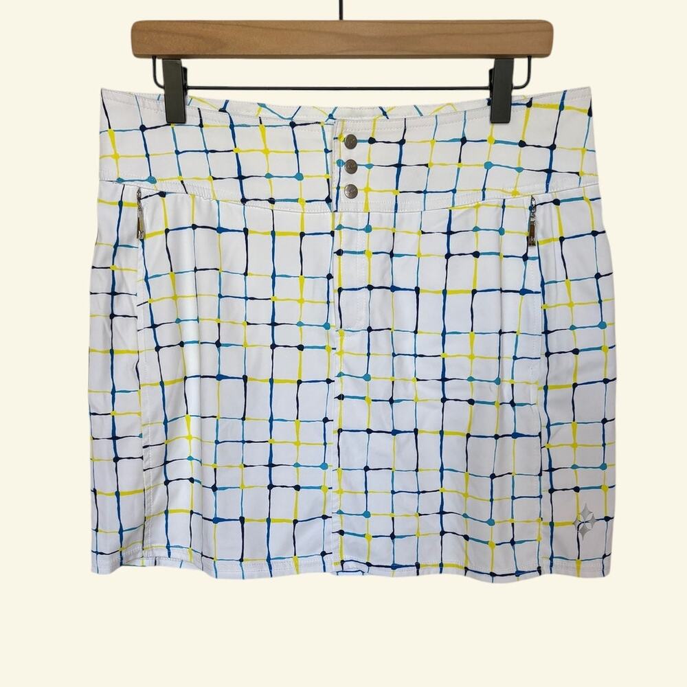 JoFit Athletic Skort w Yellow and Blue Abstract Geo Pattern Zip Pockets size 8